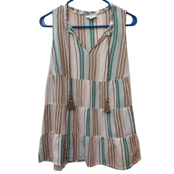 J. Jill Striped Tiered Tunic Tank Top XS Boho‎ Lightweight Tassels - Picture 2 of 6